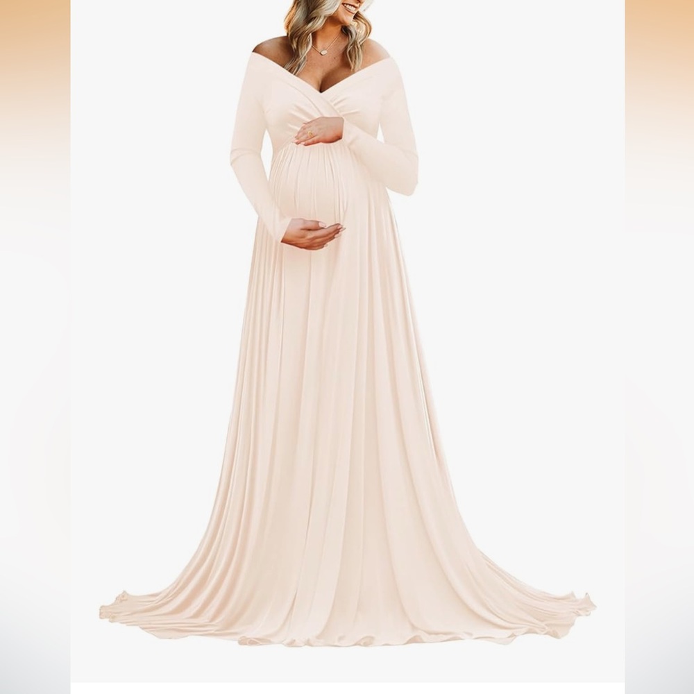 Blush pink off shoulder maternity dress size M